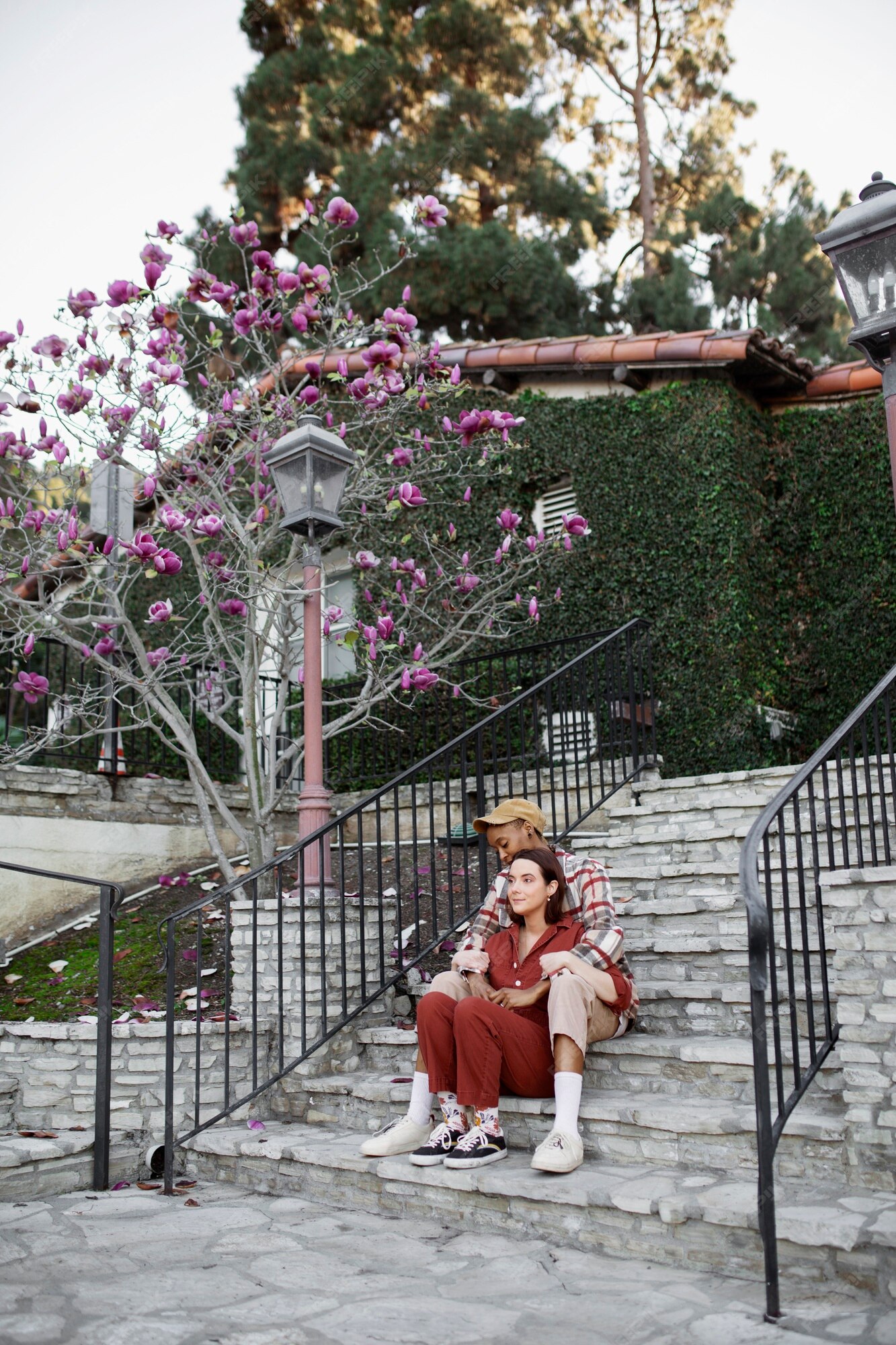 Couple Relaxing on Outdoor Stone Steps