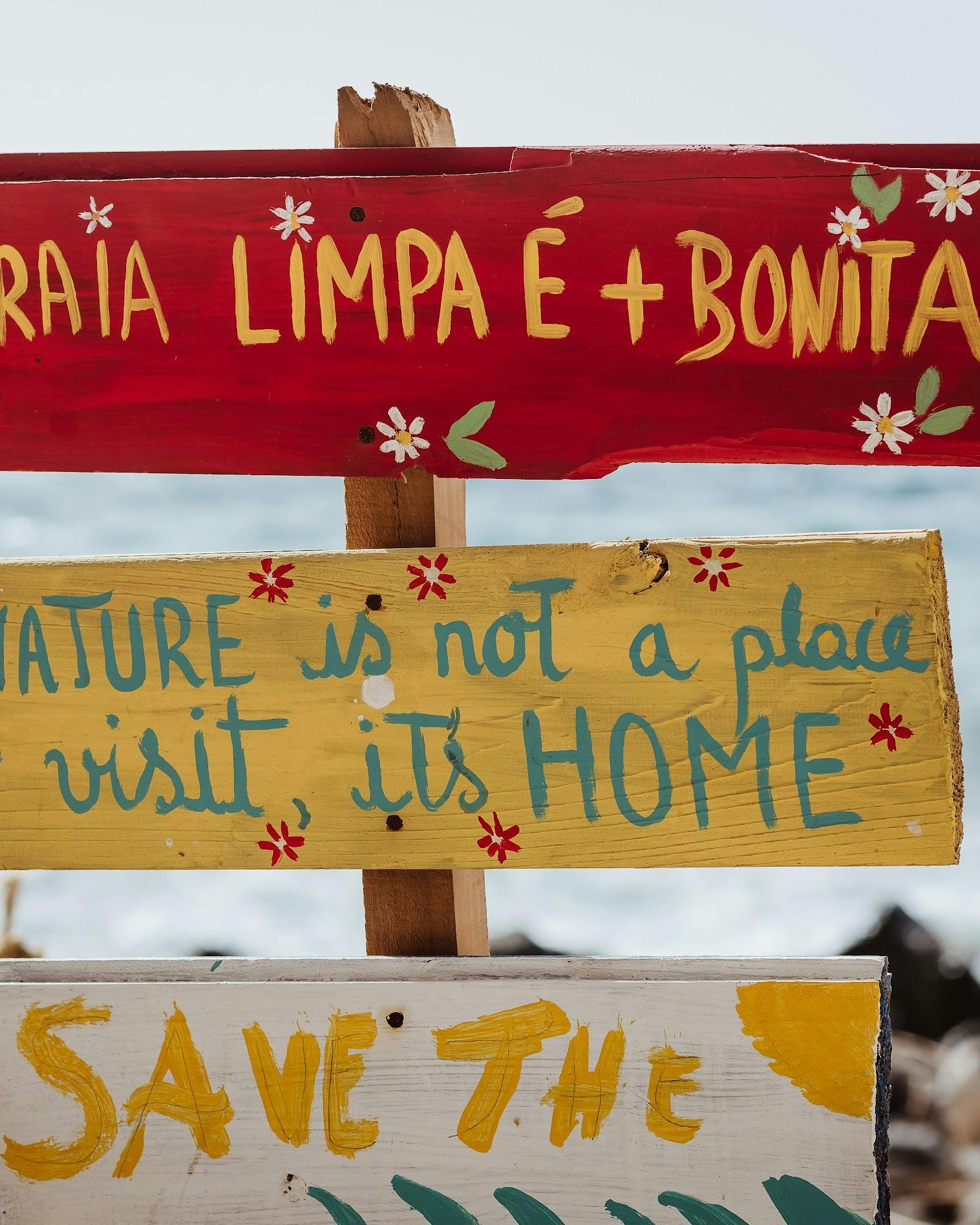 Hand-Painted Eco Signs by the Sea