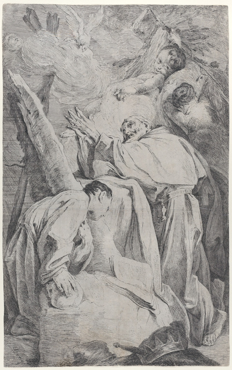 Etching of Two Saints in Prayer