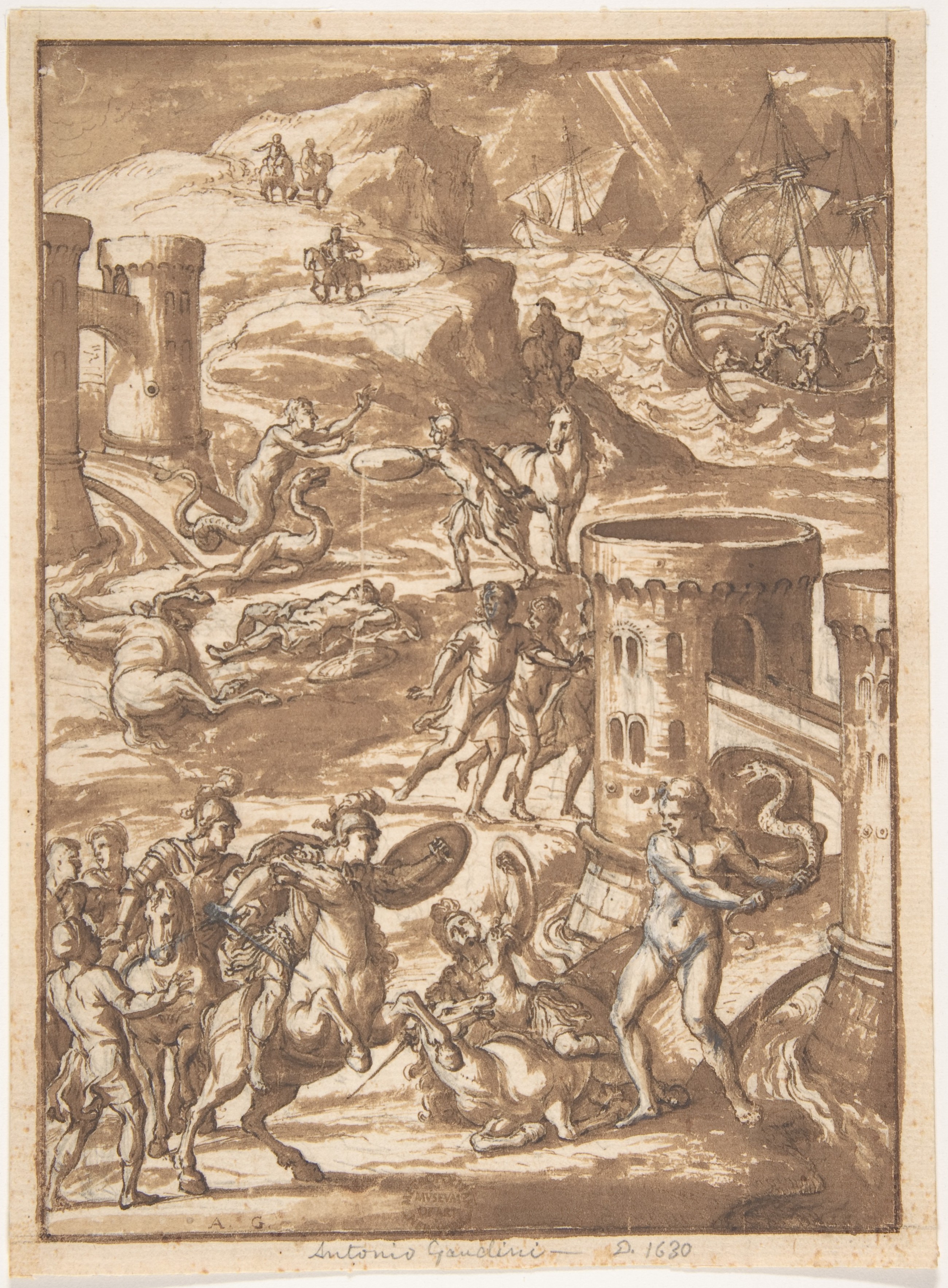 Coastal Mythological Battle Drawing