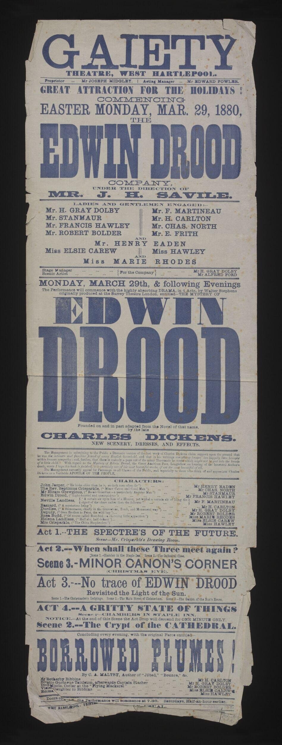 1880 Gaiety Theatre Edwin Drood Poster