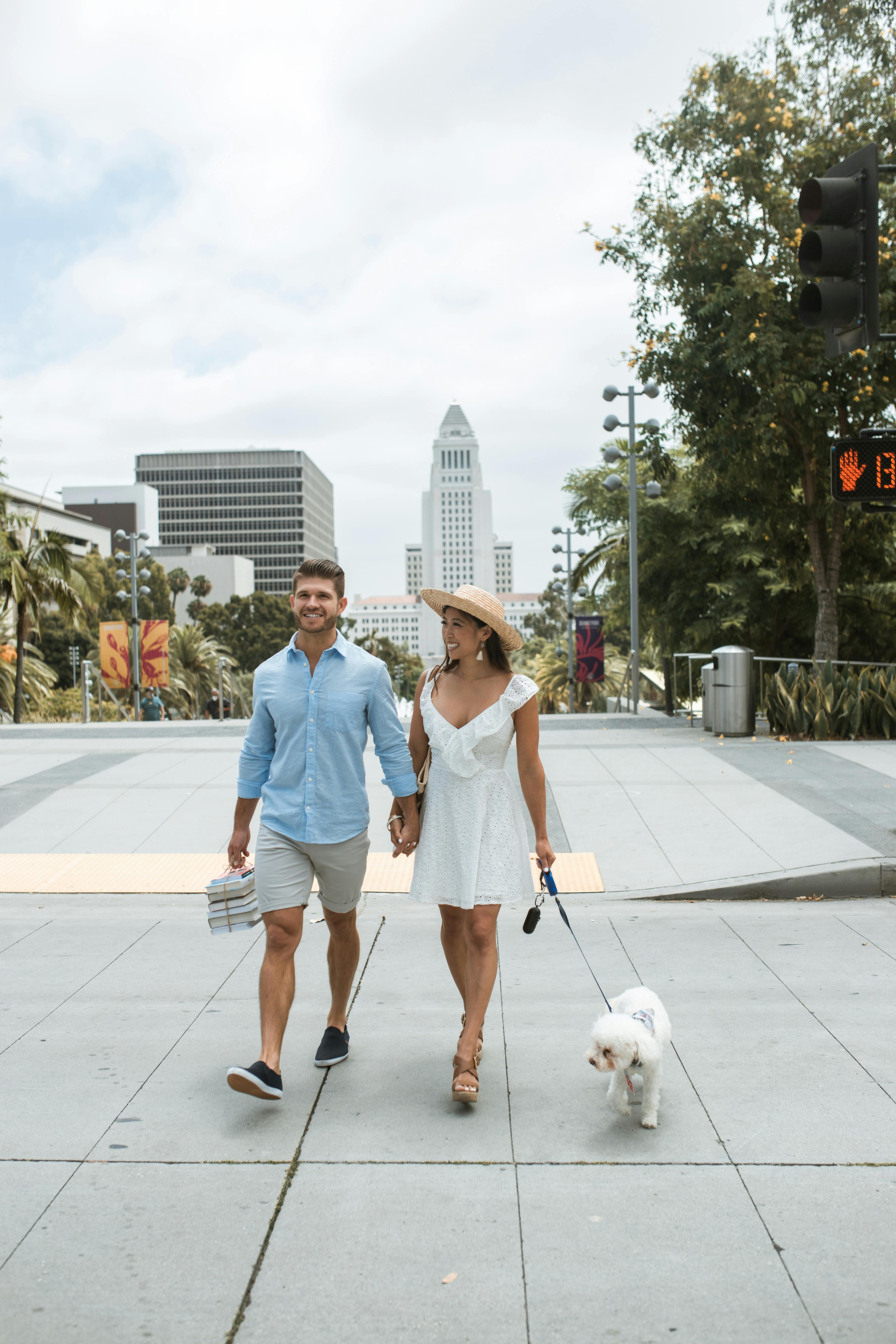 Couple Walking Dog in Downtown LA