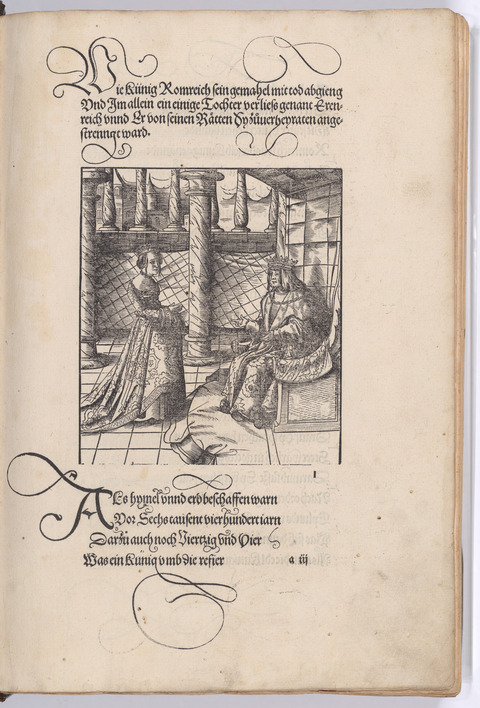 Old German Book Page with Woodcut Illustration