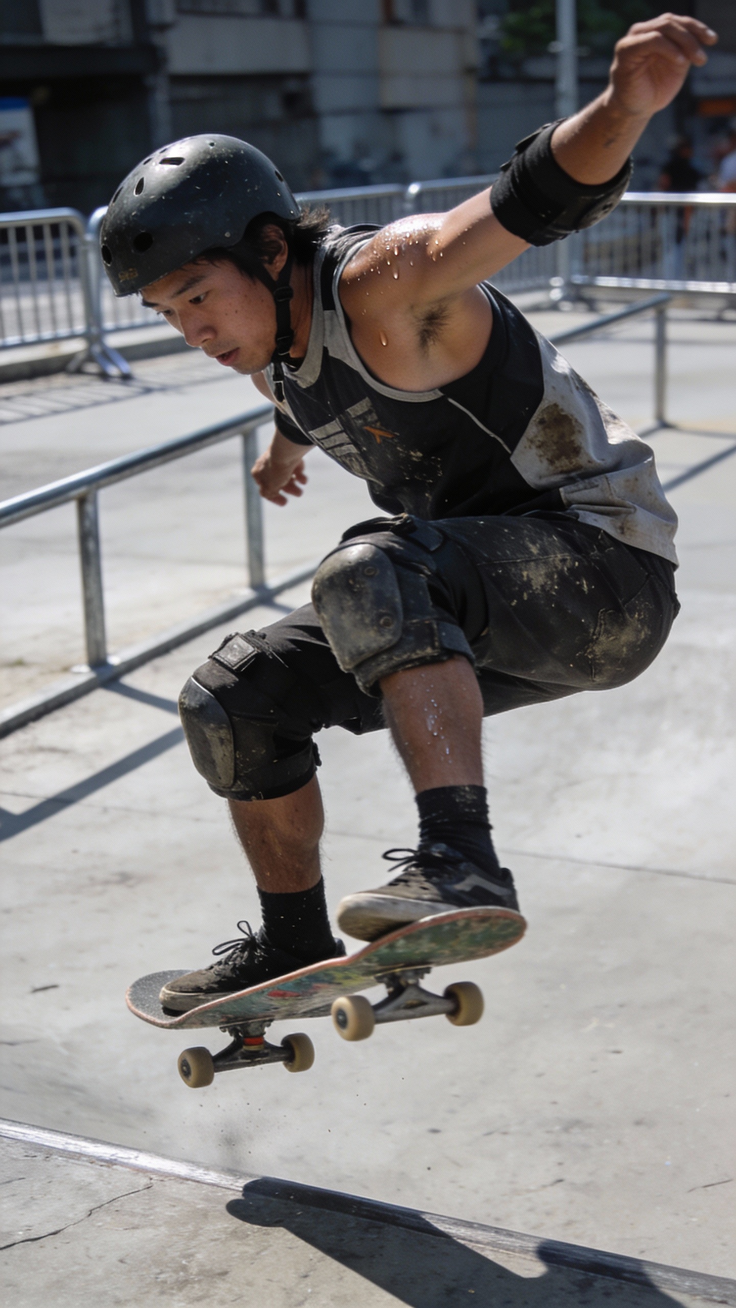 Skateboarder Mid-Air Trick at Skatepark