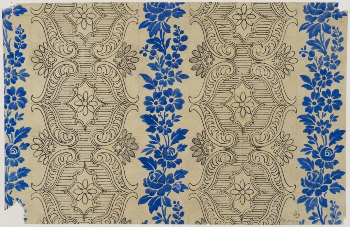 Blue Floral Textile Pattern Sketch