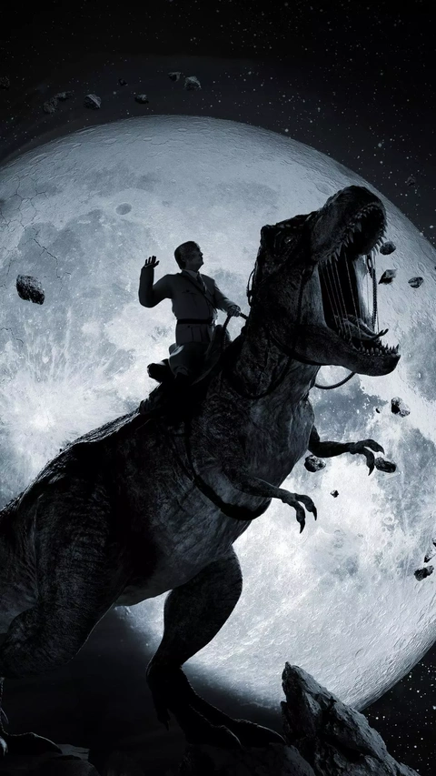 Hitler Riding T-Rex Against Full Moon