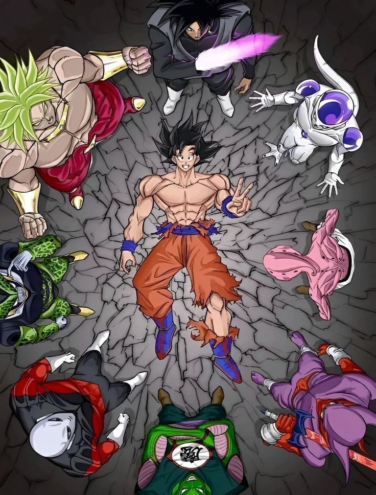 Goku Surrounded by Dragon Ball Villains
