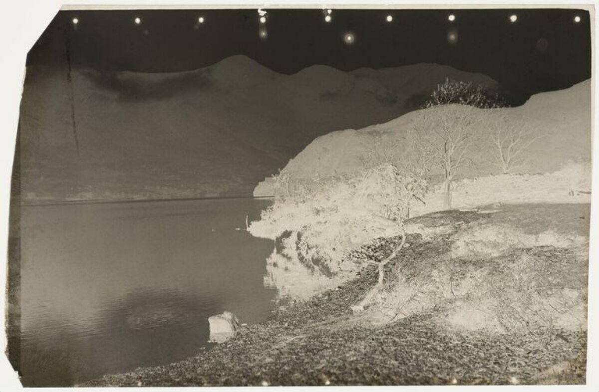 Vintage Lakeside Mountain Landscape