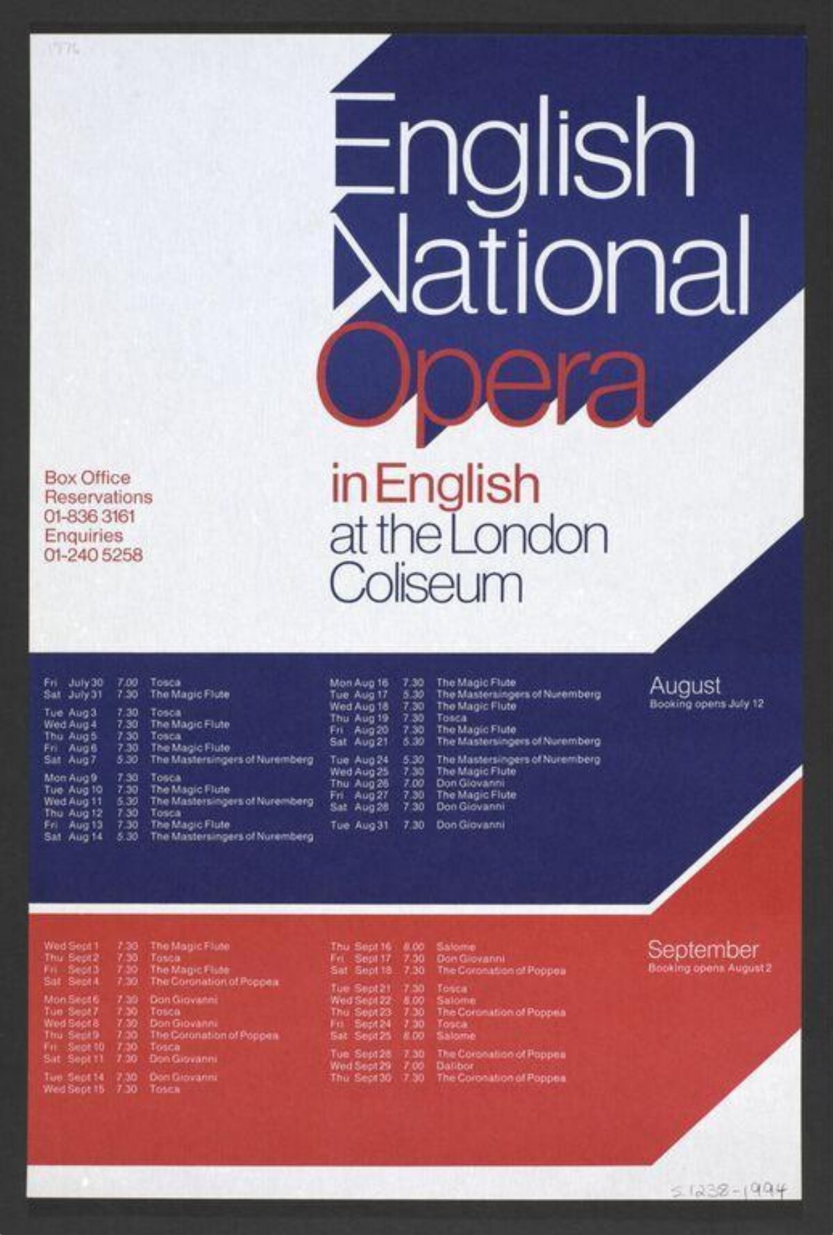 English National Opera Schedule Poster