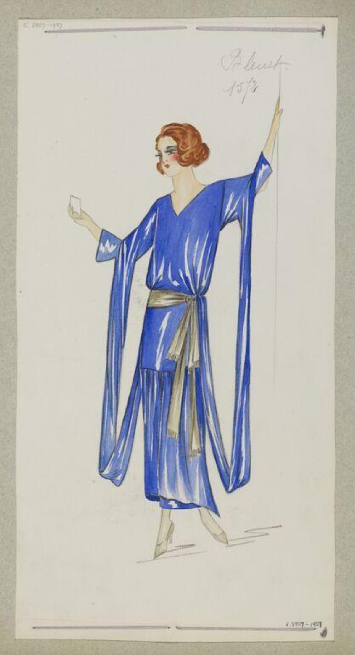 1920s Blue Dress Fashion Sketch