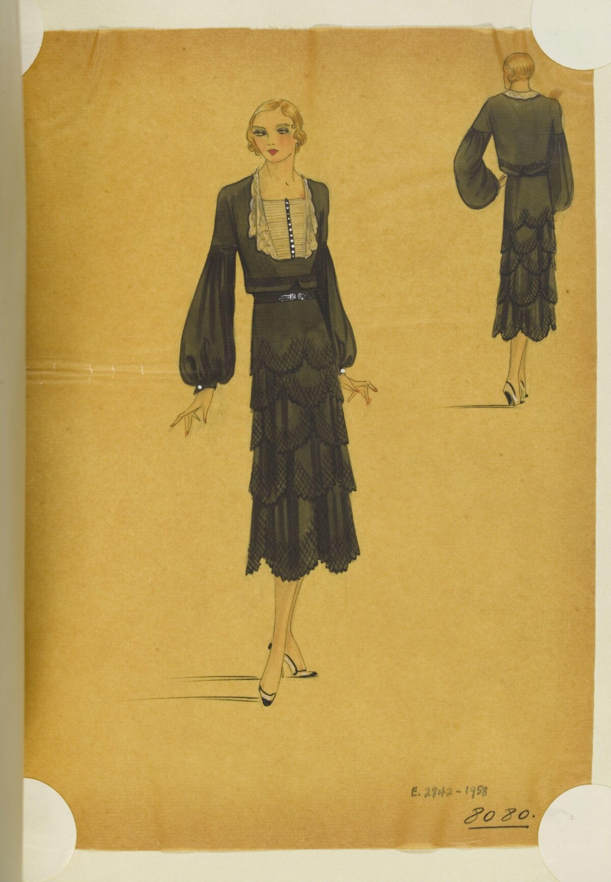 Vintage Black Dress Fashion Sketch