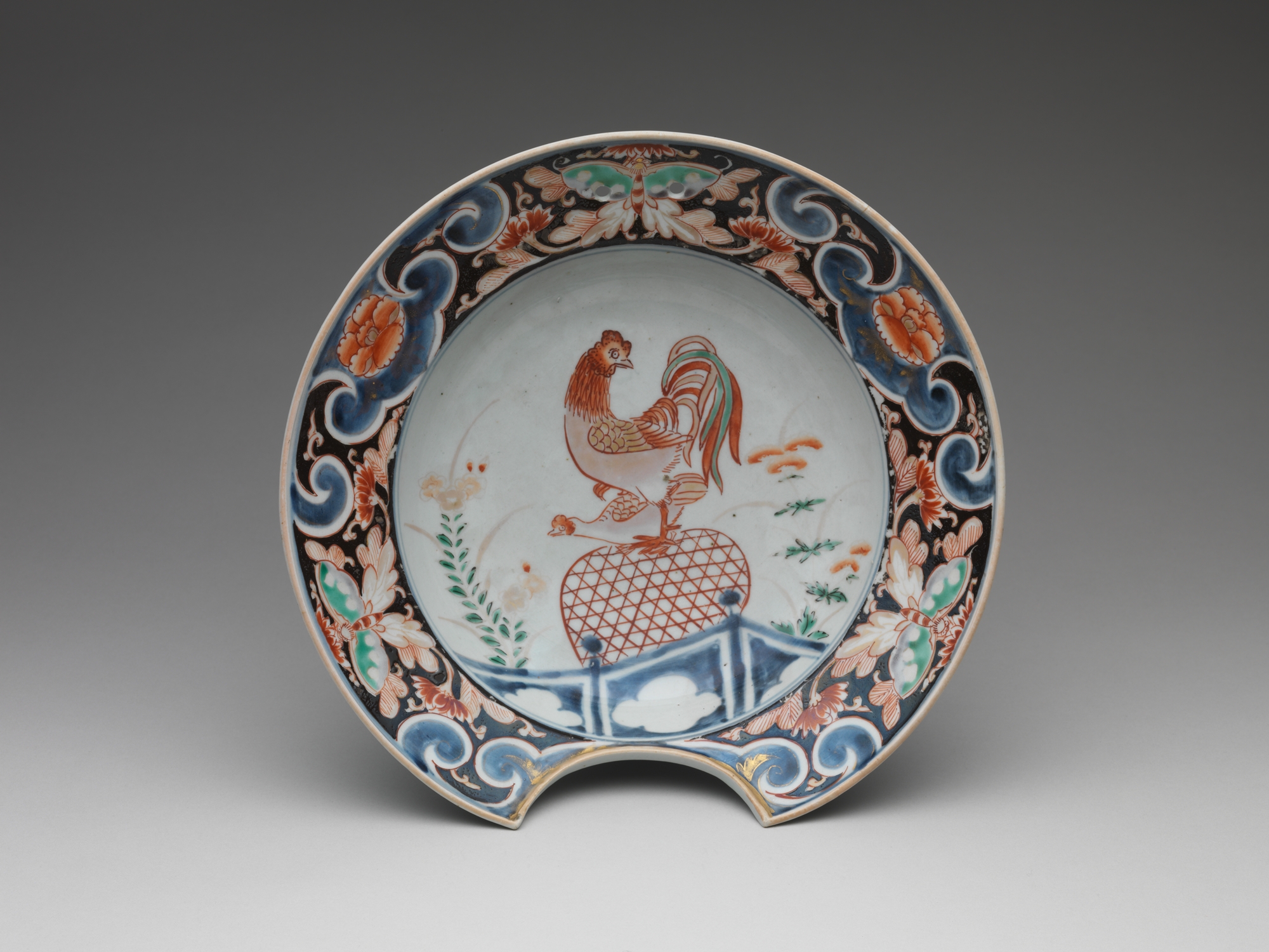 Painted Rooster Porcelain Barber Bowl