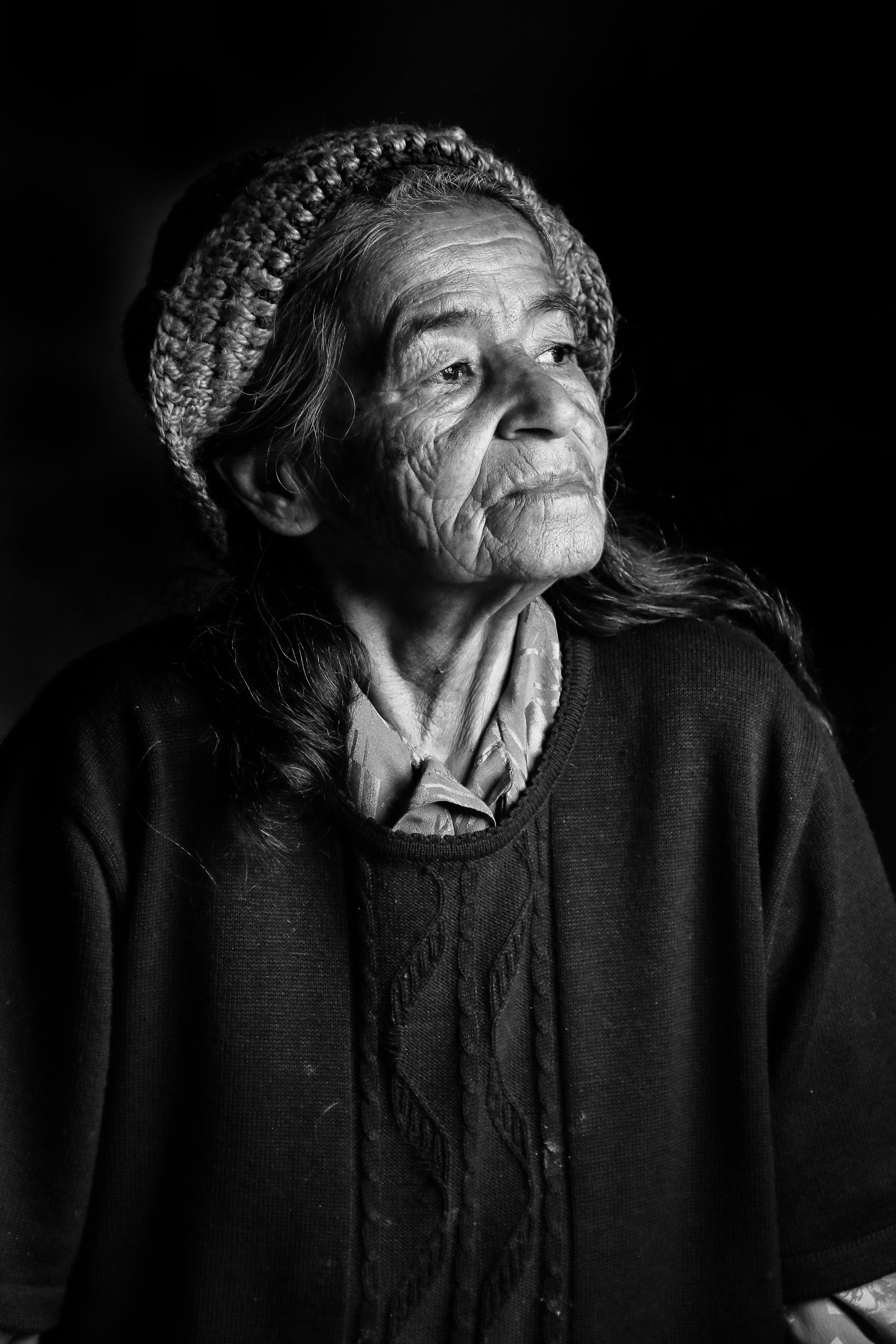 Black and White Portrait of Elderly Woman