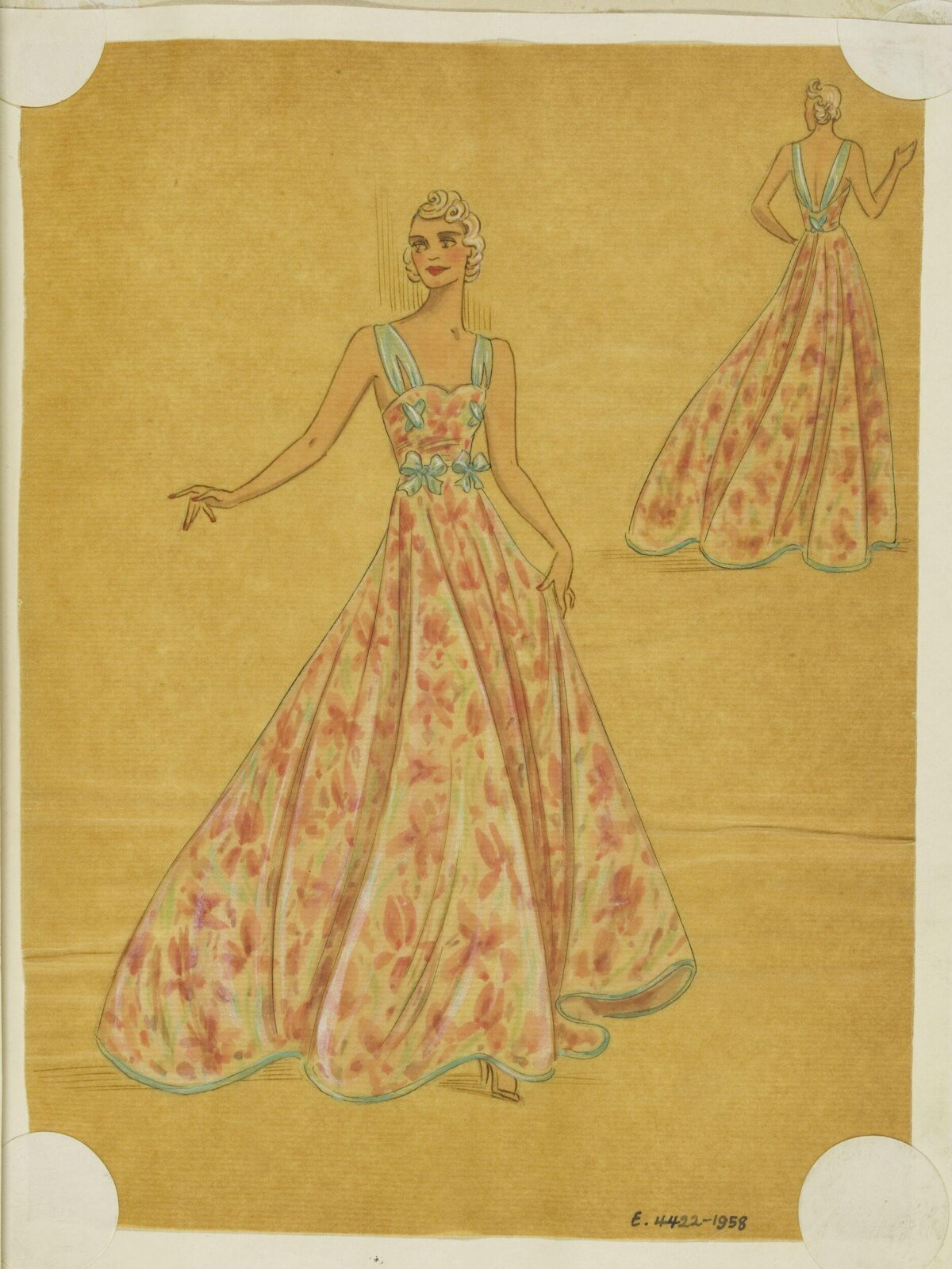 Vintage Floral Evening Gown Sketch
