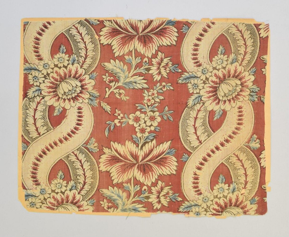 Antique Red Floral Printed Fabric Sample