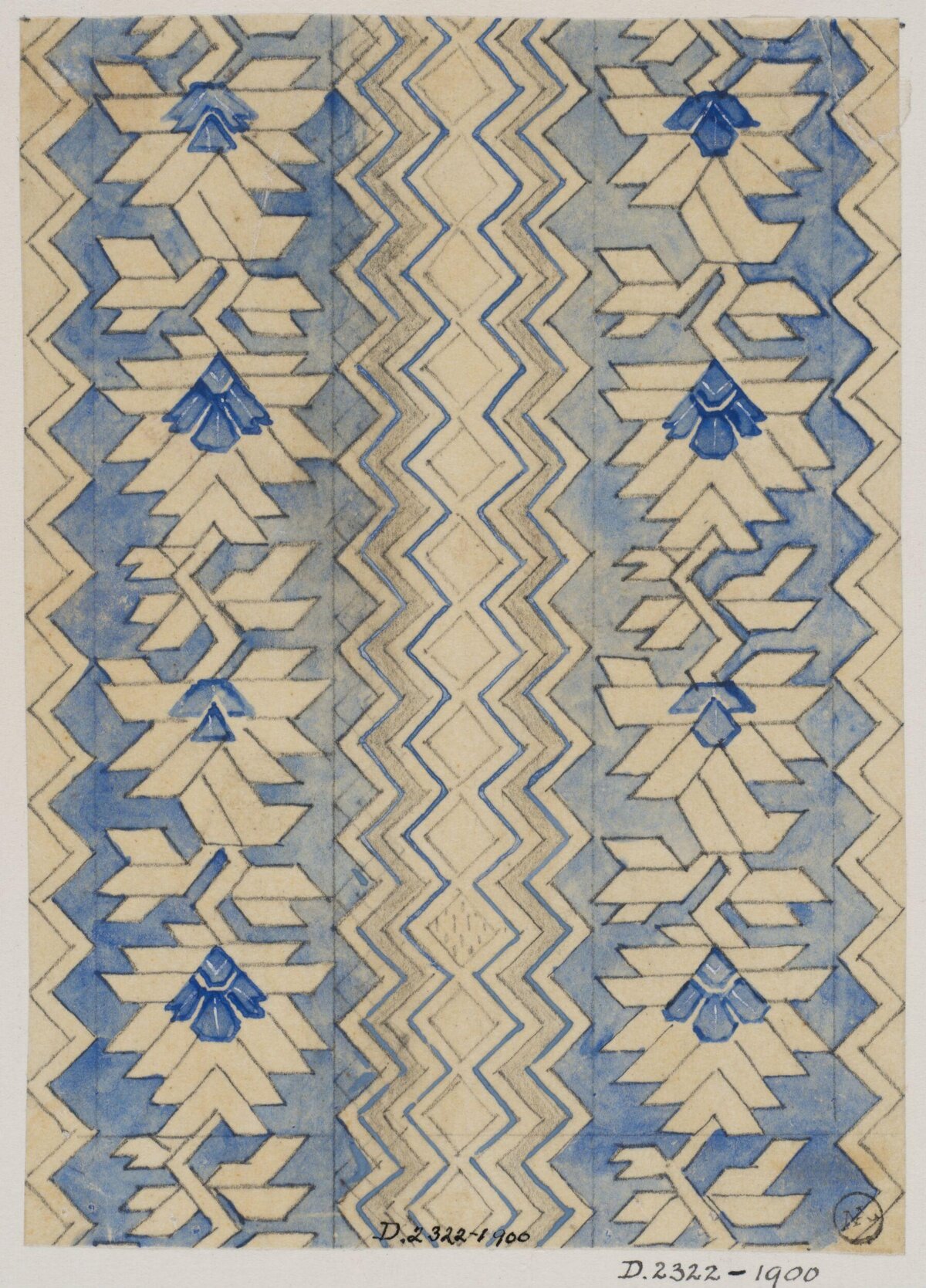 Blue Geometric Textile Pattern Sketch