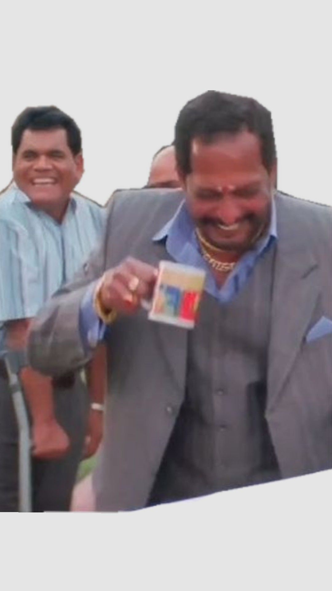 Laughing Man Holding Colored Packet