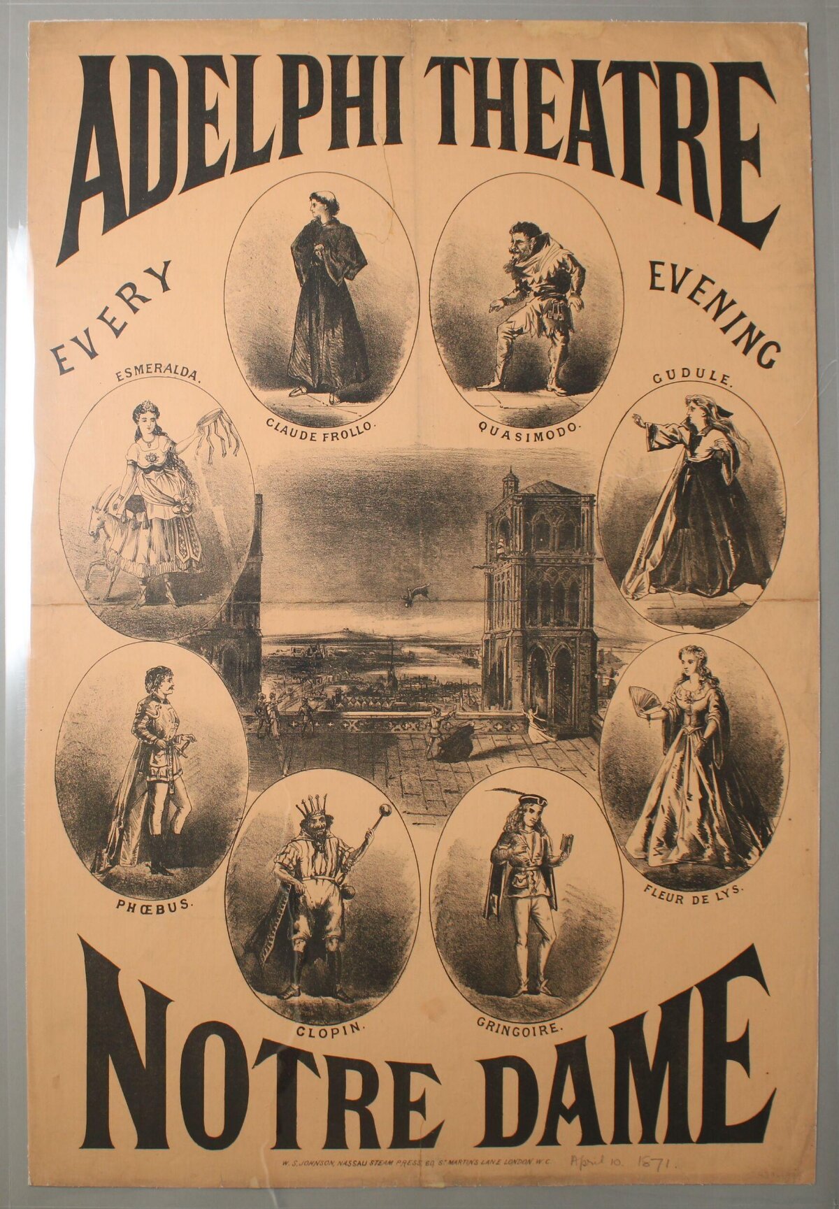 1871 Adelphi Theatre Notre Dame Play Poster