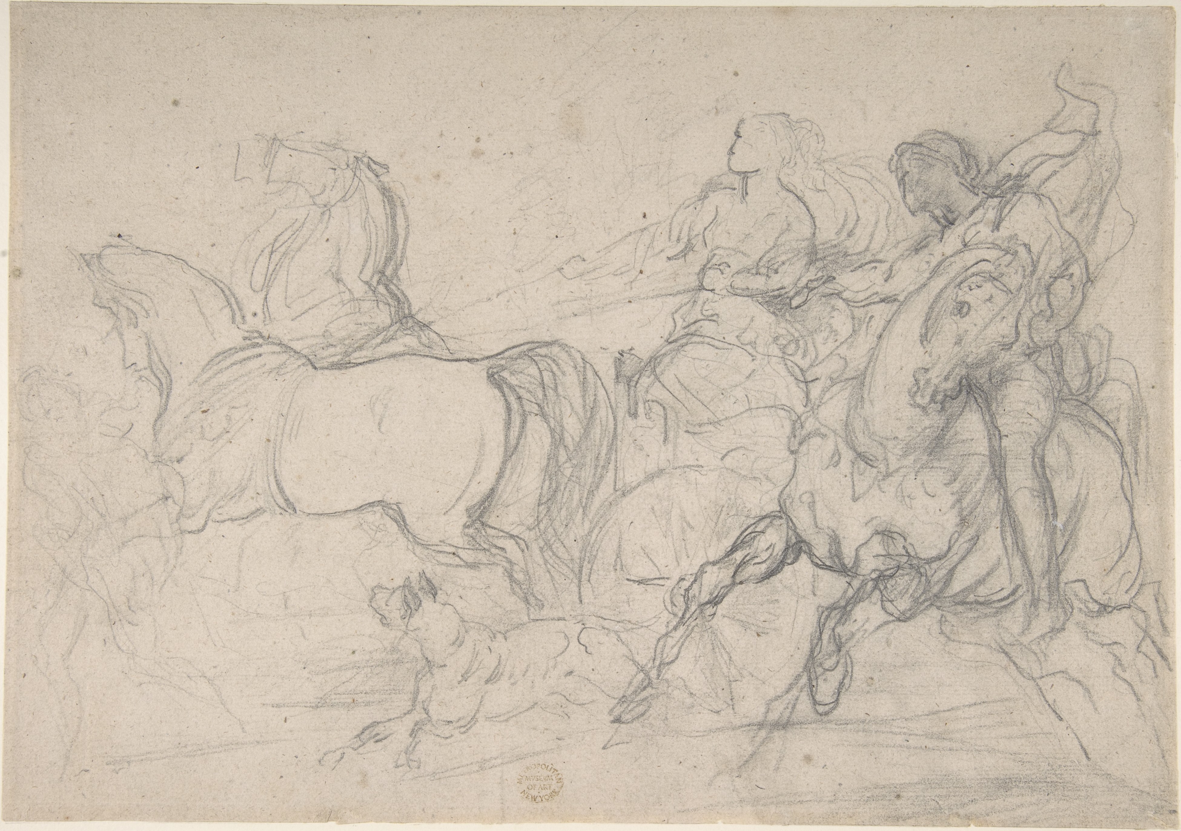 Pencil Sketch of Two Horse Riders
