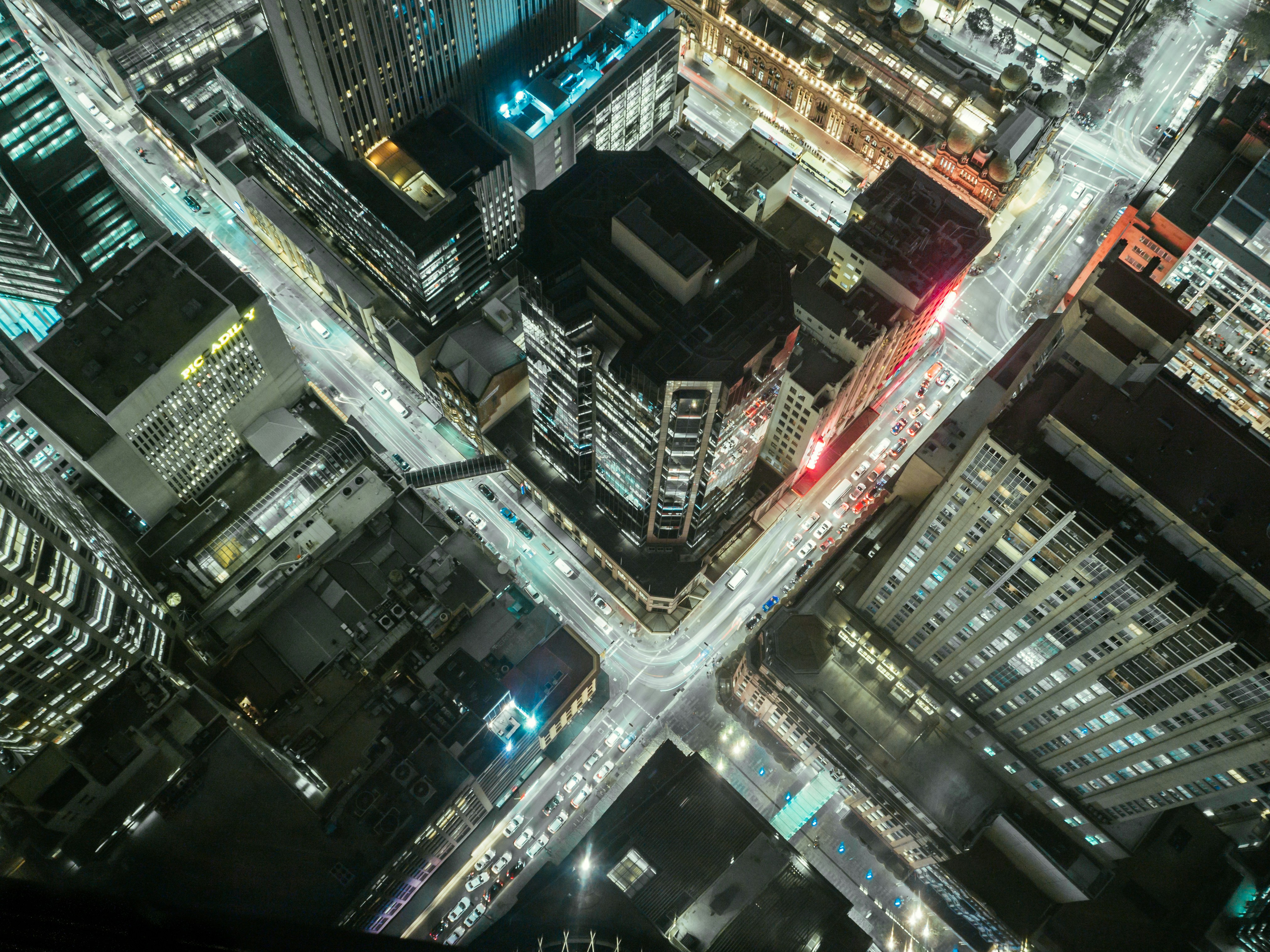 Aerial Night City Intersection