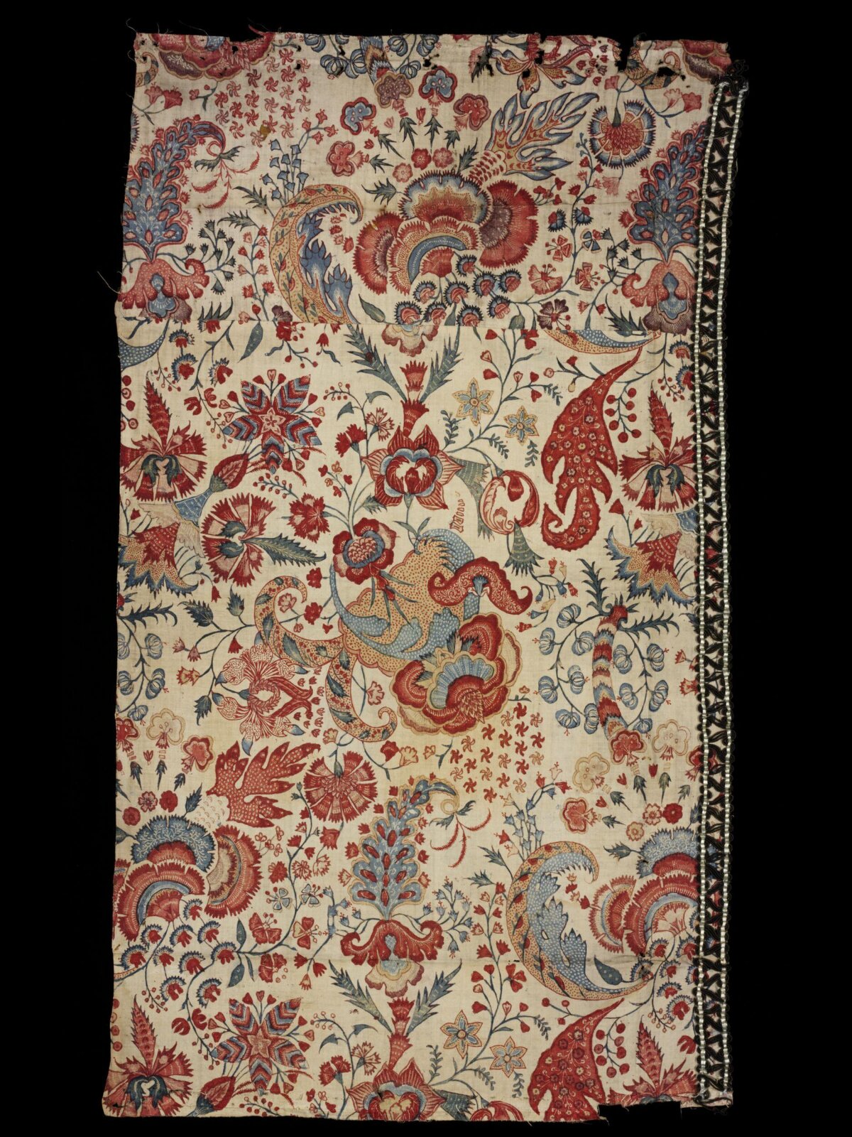 Antique Floral Printed Textile Fragment