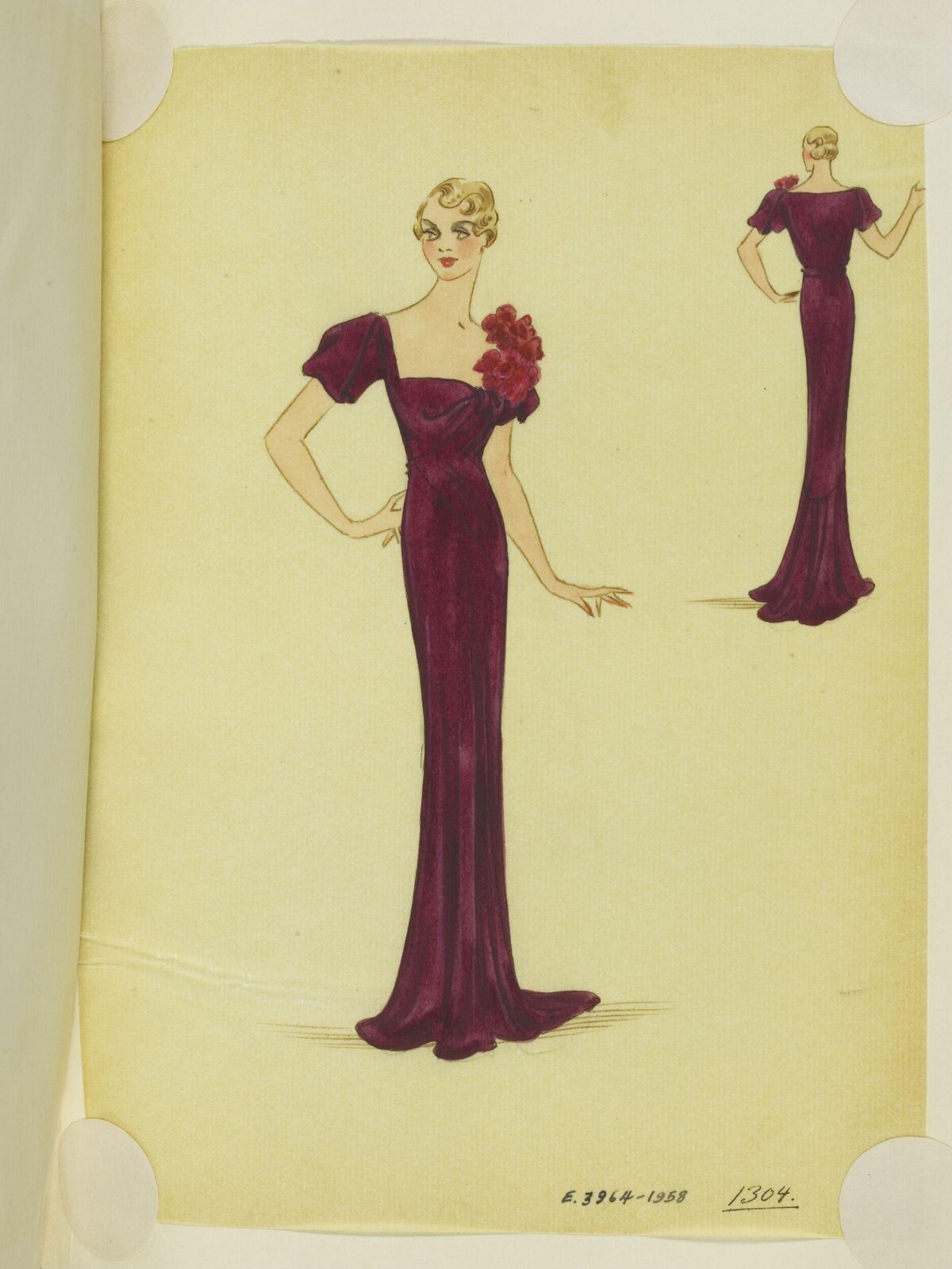 Vintage Plum Evening Gown Fashion Sketch