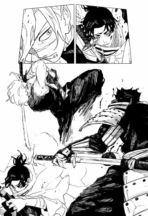 Manga Swordsman Battle Scene