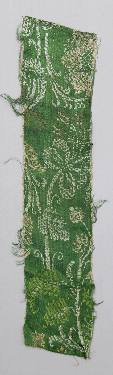 Antique Green Woven Floral Textile Fragment