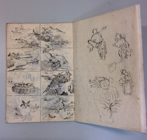 Open Antique Japanese Sketchbook