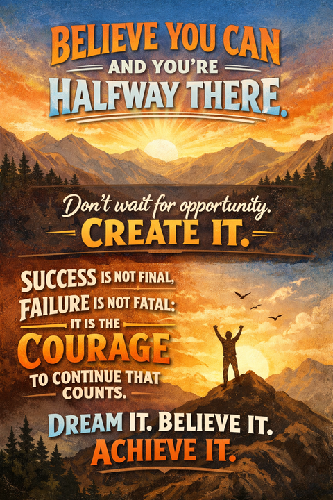 Motivational Quote Mountain Landscape Poster