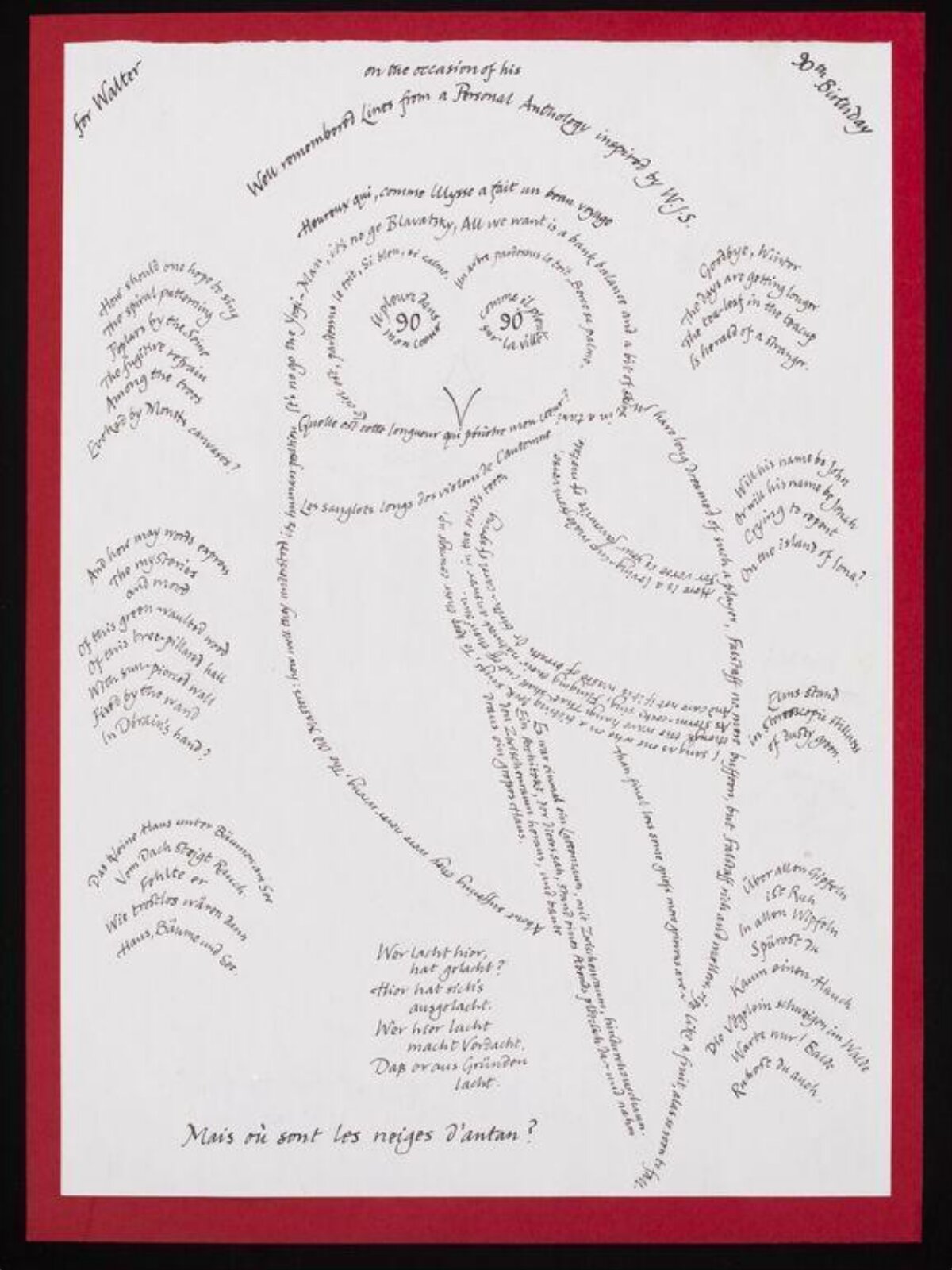 90 Shaped 90th Birthday Calligraphy Poem