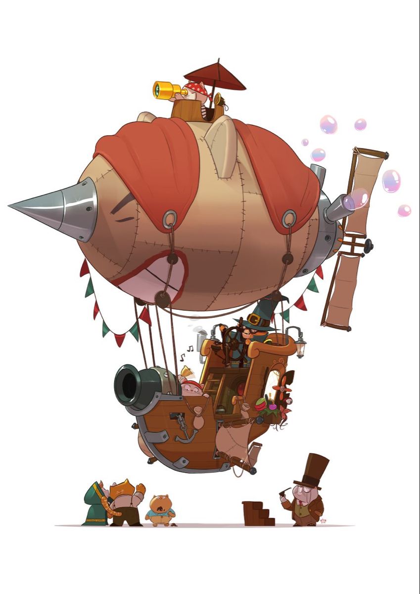 Cartoon Pirate Steampunk Airship