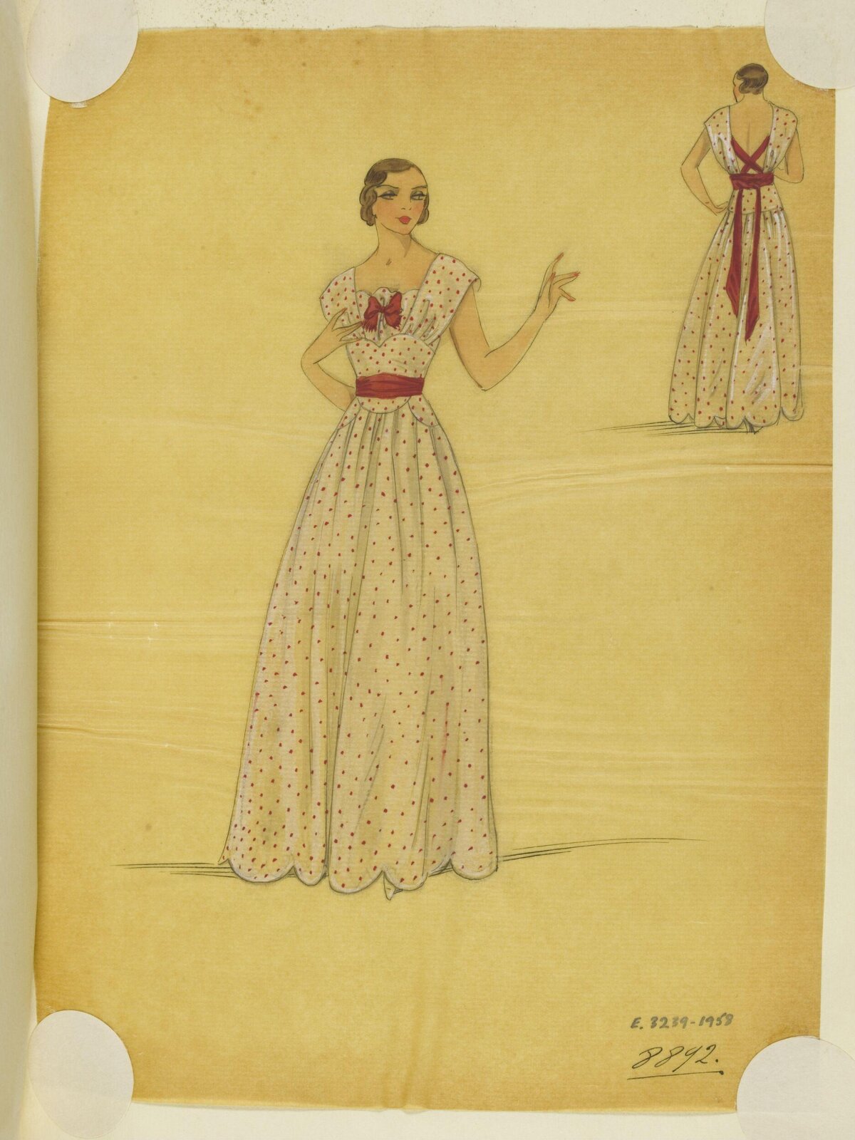Vintage Polka Dot Gown Fashion Sketch