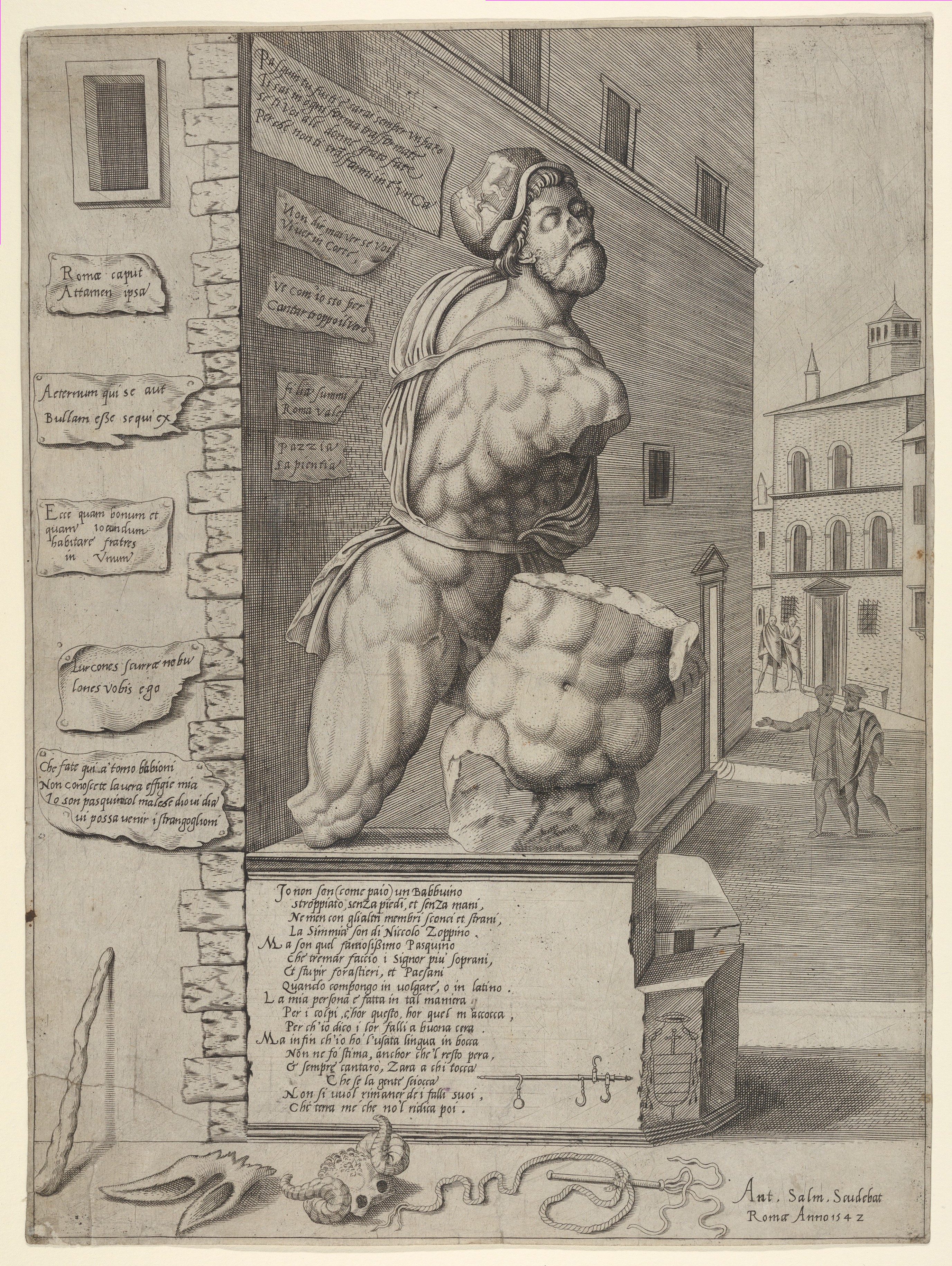 1542 Rome Pasquino Statue Engraving
