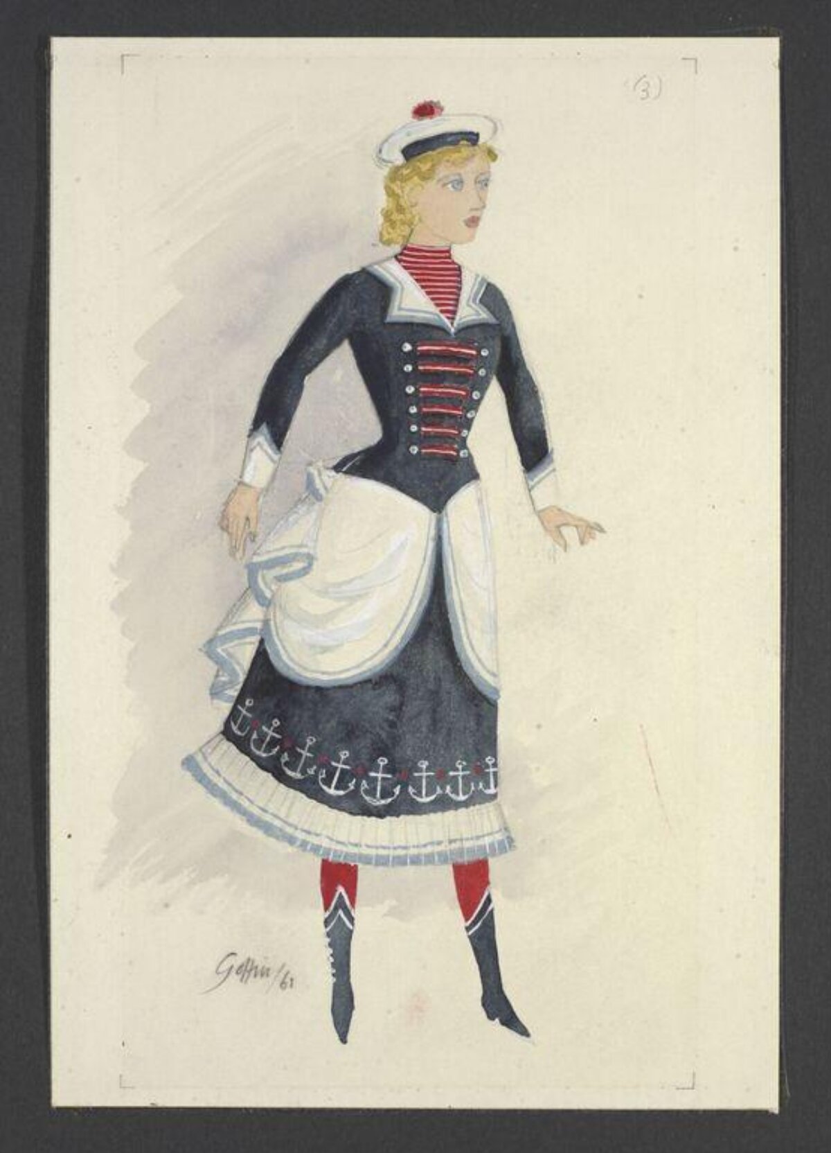Watercolor Sailor Costume Design Sketch
