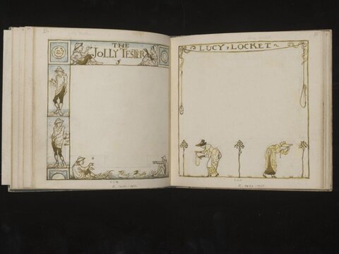 Open Sketchbook with Rhyme Illustration Drafts