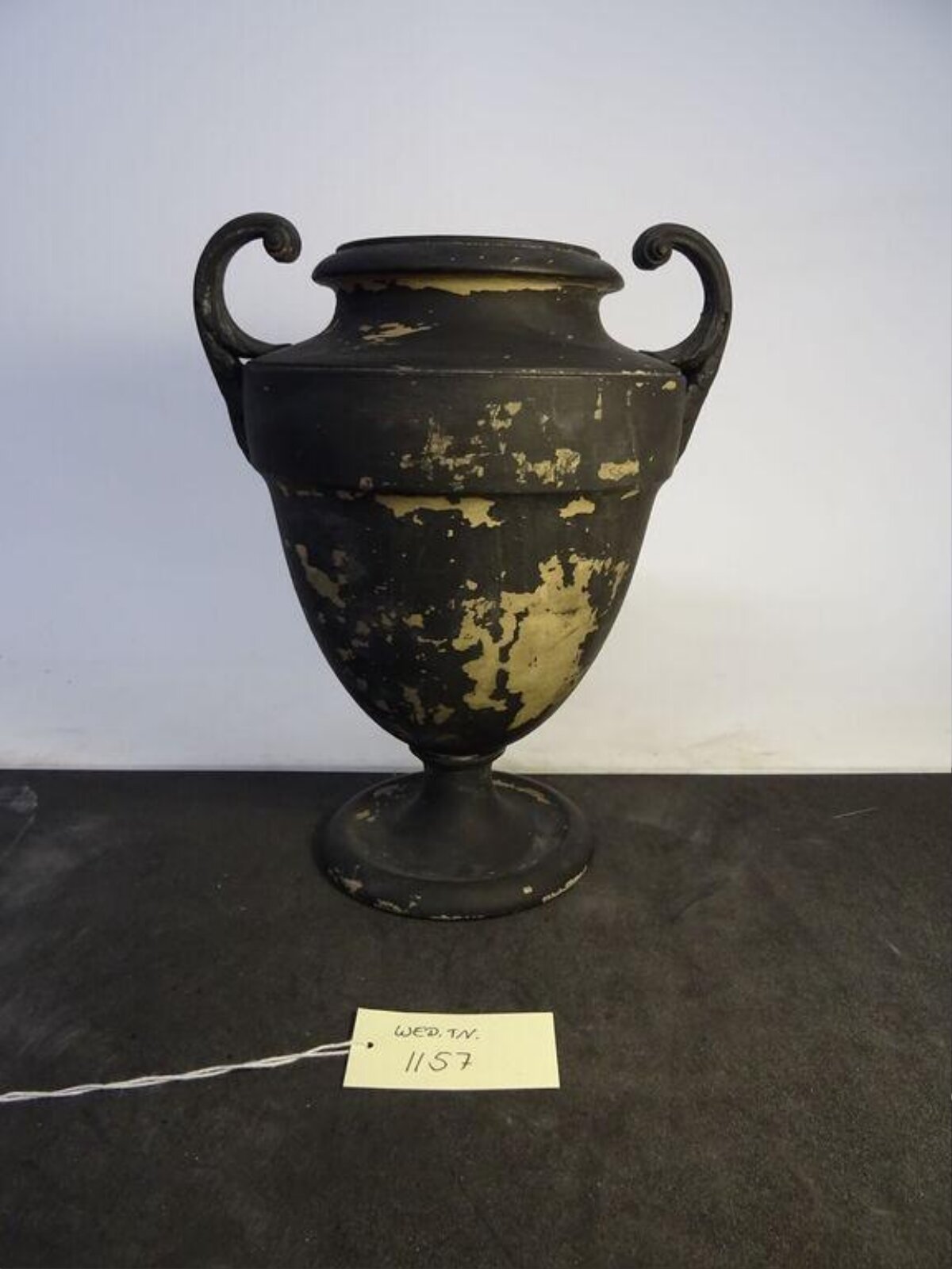 Antique Black Handled Urn with Auction Tag
