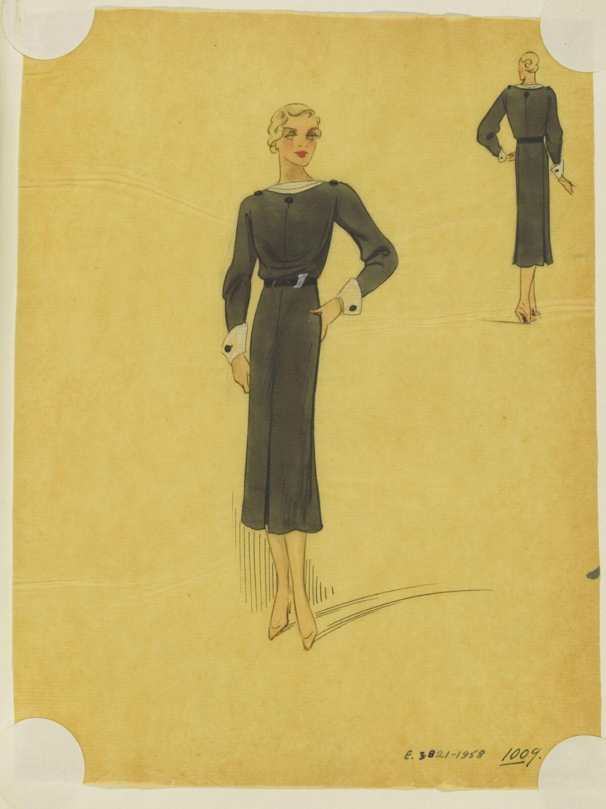 Vintage Midi Dress Fashion Sketch