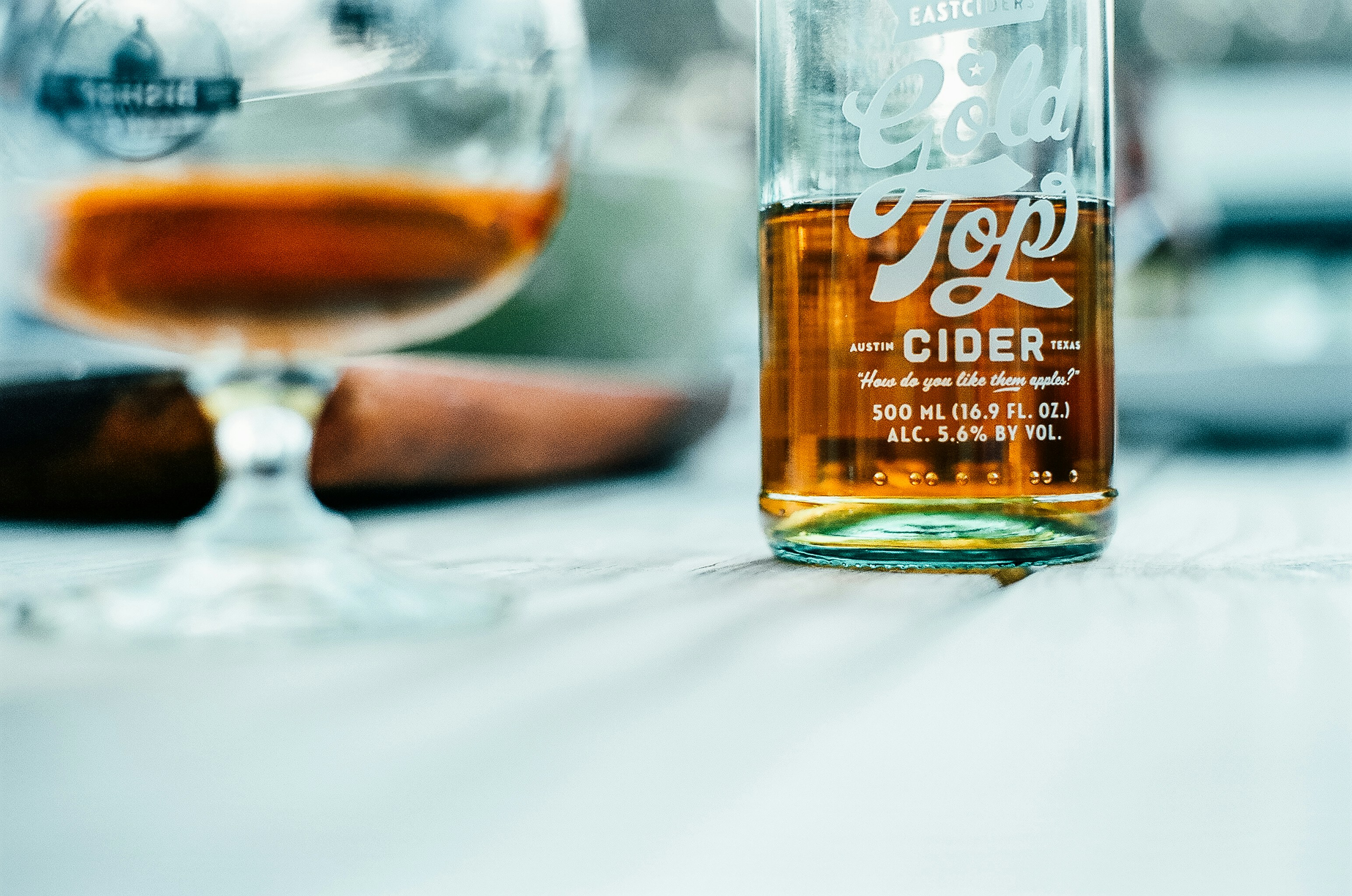 Gold Top Cider Bottle and Glass