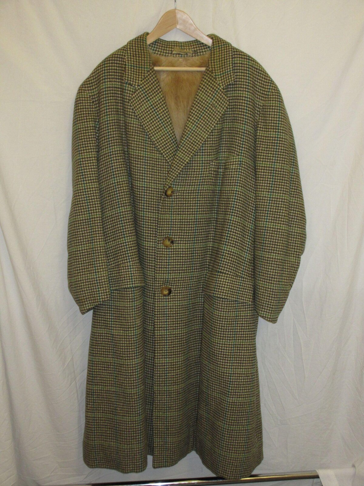 Houndstooth Fur Lined Long Overcoat
