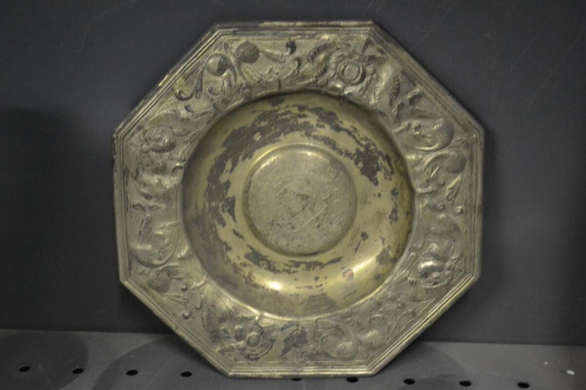 Antique Octagonal Brass Decorative Plate