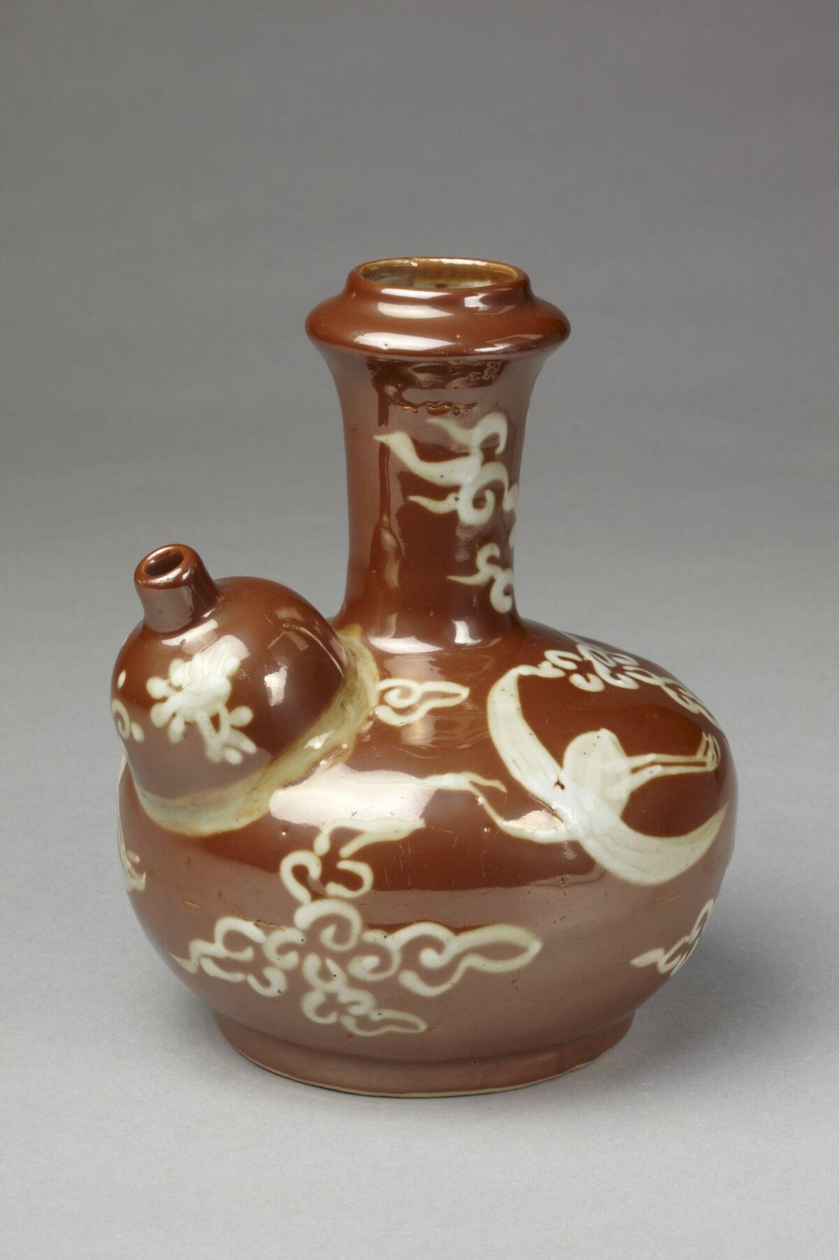 Brown Glazed White Crane Porcelain Vase