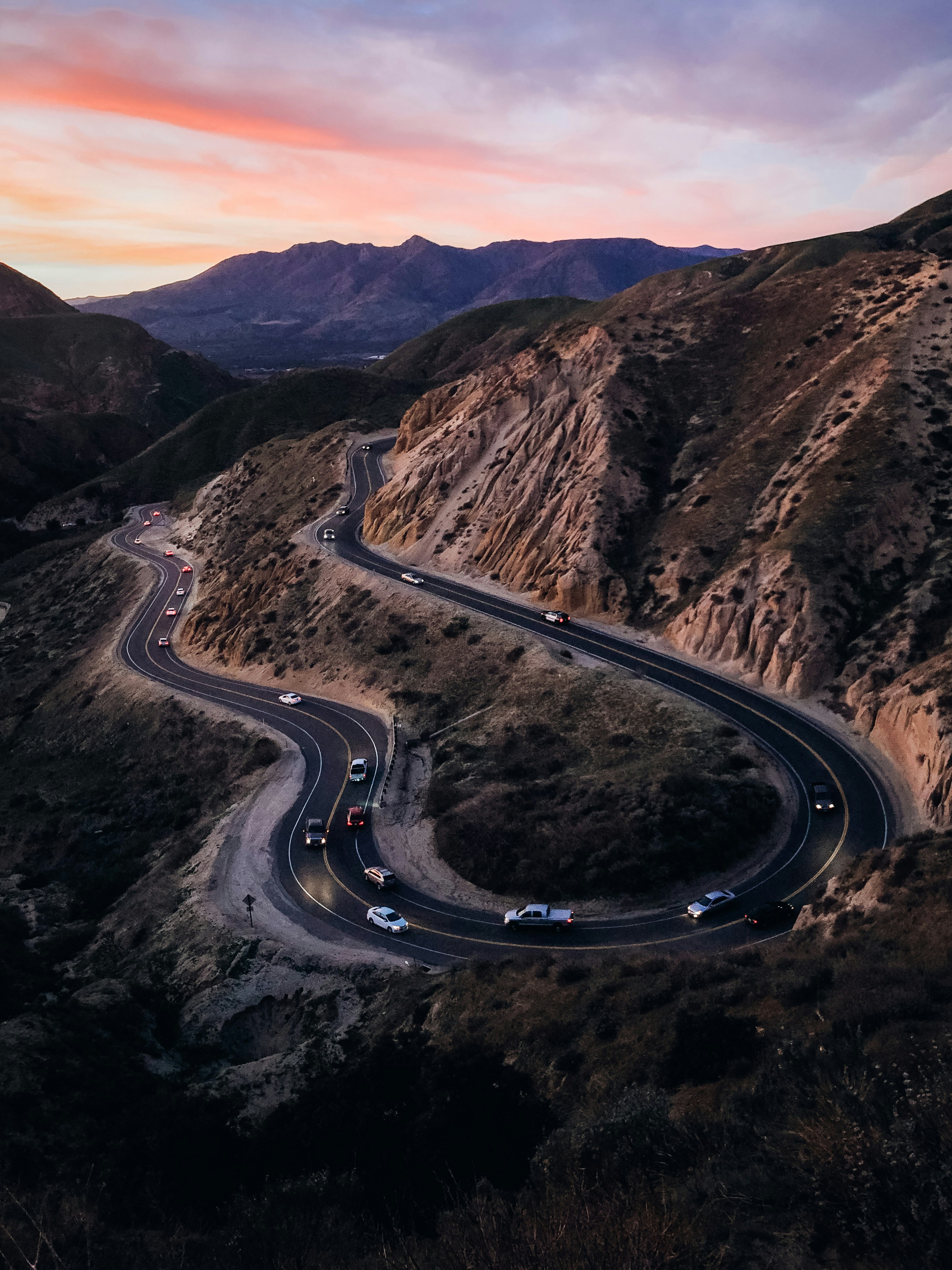 Winding Mountain Road at Sunset