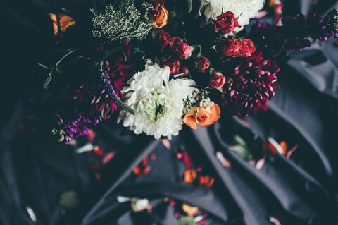 Mixed Flower Bouquet on Dark Fabric