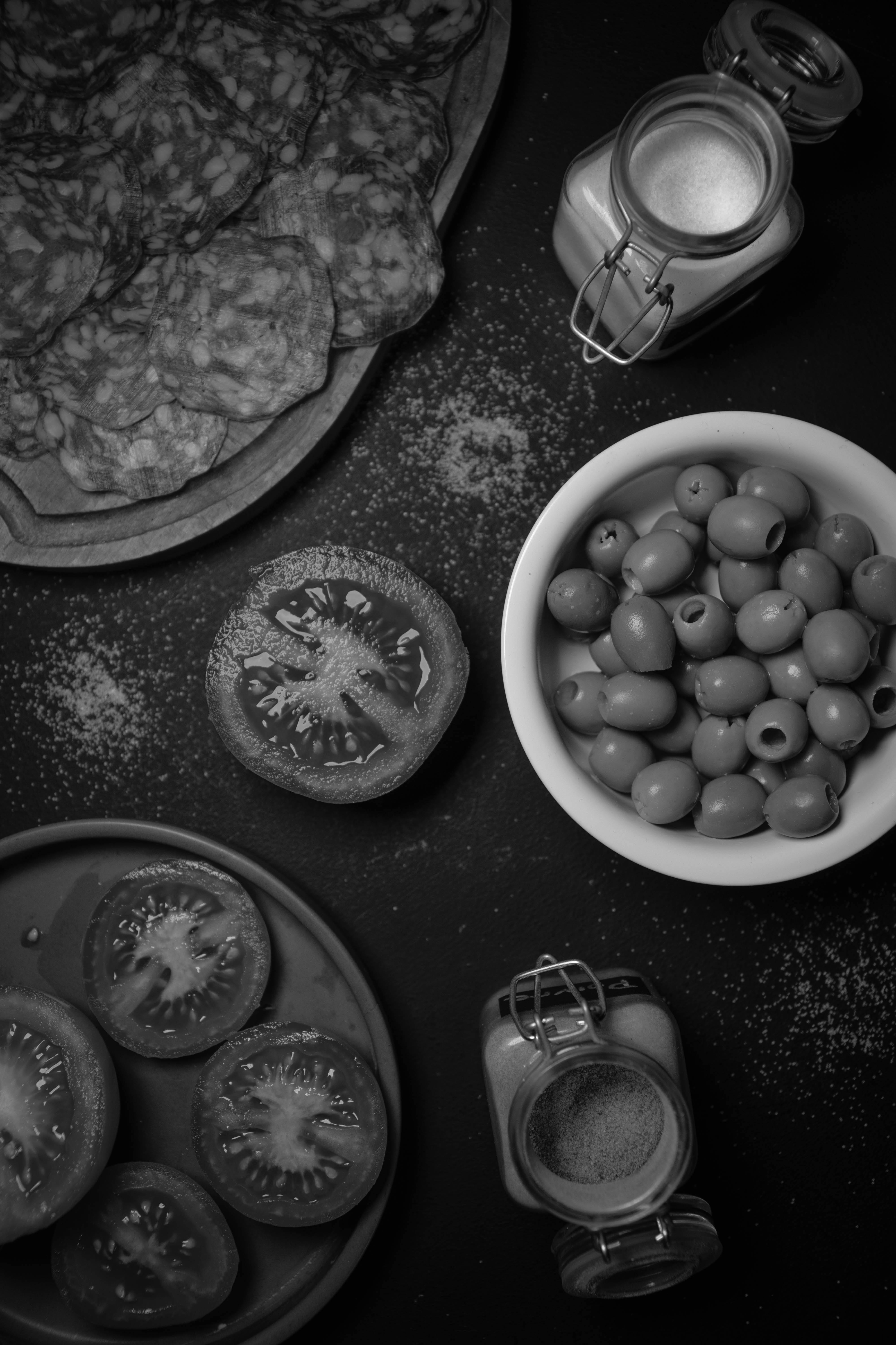 Monochrome Antipasti Food Spread