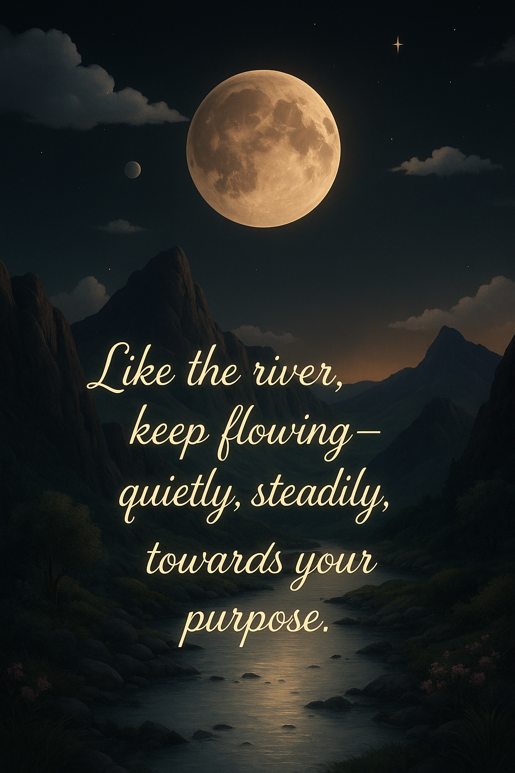 Motivational Quote Night River Landscape
