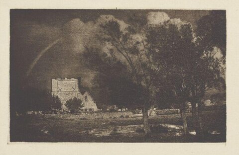 Landscape with Rainbow and Old Building