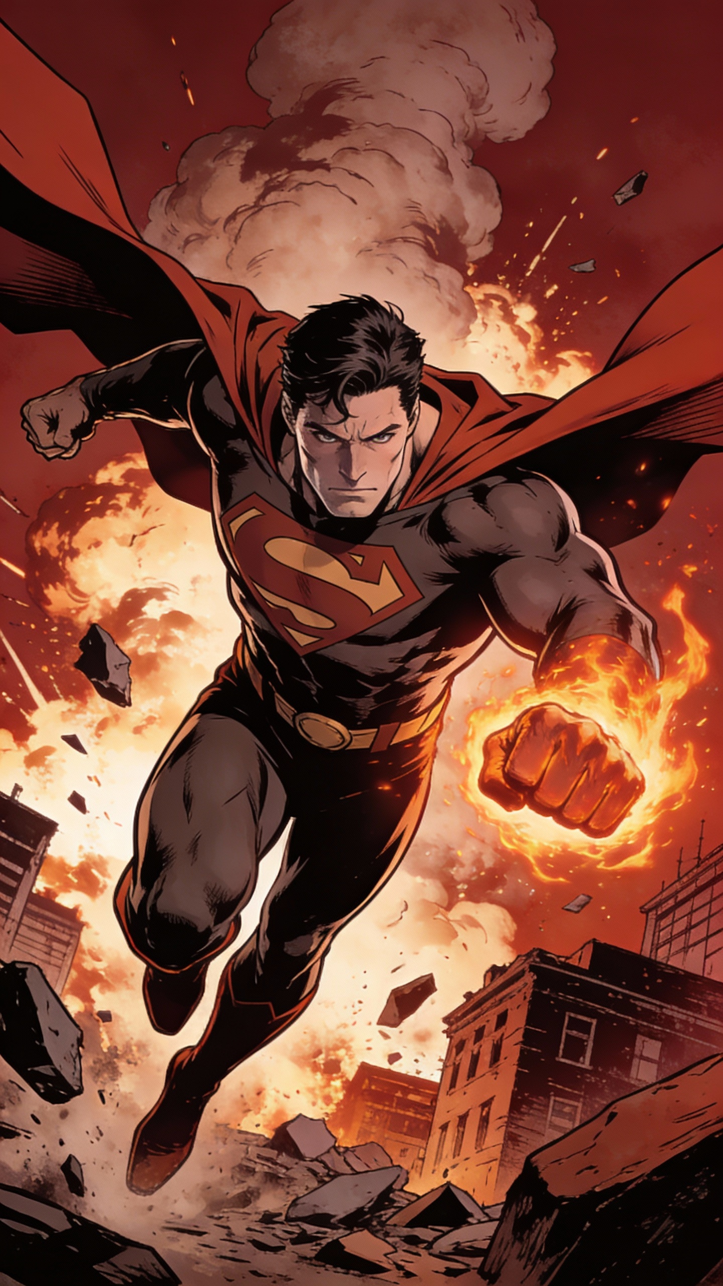 Superman Charges Through Destroyed City