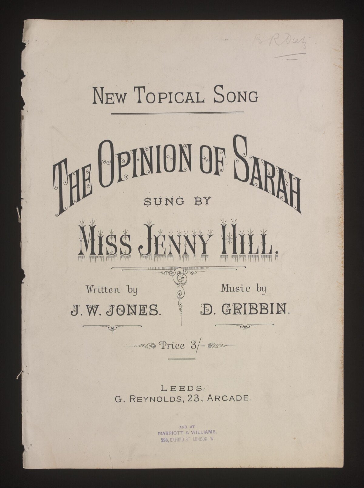 Vintage The Opinion of Sarah Song Cover