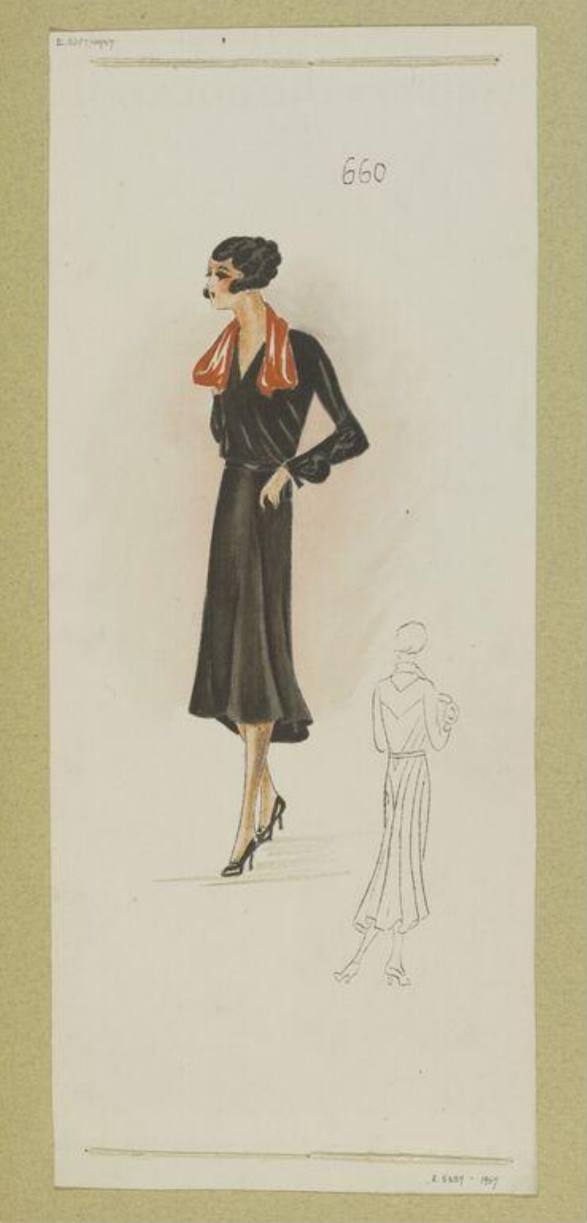 Vintage Black Dress Fashion Sketch